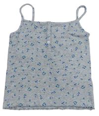 Šedý žebrovaný crop top s modrými kvítky Next