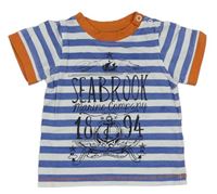 Modro-bílé pruhované tričko s nápisem zn. Blue Seven
