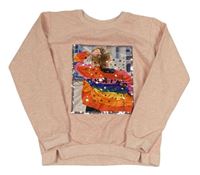 Broskvová mikina s potiskem a flitry Fashion