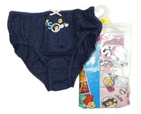 4x - Tmavomodré + bílé + šedé + světlerůžové kalhotky s princeznami Disney