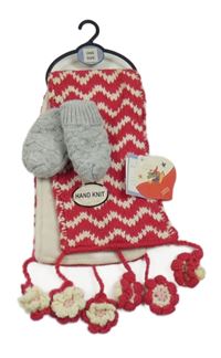 Nové - 2set - Tmavorůžová vzorovaná šála + rukavice