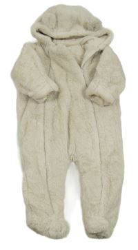 Béžová kožešinová zateplená kombinéza s kapucí Mamas&Papas