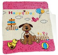 Smetanovo-růžová plyšová deka s pejskem 