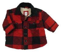 Červeno-černá kostkovaná flanelová zateplená košilová bunda GAP 