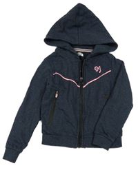 Tmavomodrá propínací mikina s proužky a kapucí