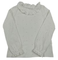 Bílé žebrované triko s puntíky a volánky M&S