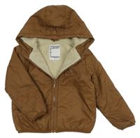 Hnědá šusťáková zateplená bunda s kapucí Vertbaudet