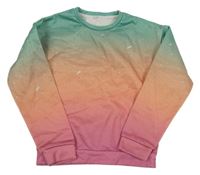 Zeleno-oranžovo-růžová pruhovaná mikina 