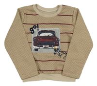 Béžovo-bílá vzorovaná mikina s autem 