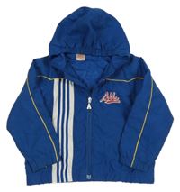 Petrolejová šusťáková jarní bunda s logem a kapucí Adidas