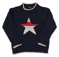 Tmavomodrý svetr s hvězdou a růžovými lemy Blue Seven