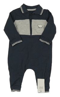 Nové - Tmavošedo-šedý overal s medvídkem a límečkem George