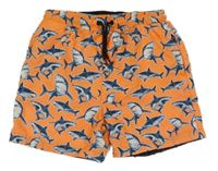 Oranžové plážové kraťasy se žraloky 
