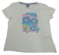 Bílé tričko s kytičkami a nápisem Pocopiano 