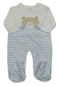Bílo-modrý pruhovaný sametový overal s medvídkem Pitter Patter