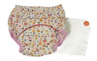 Nové - Bílé učící květované kalhotky s ovečkou 