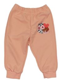 Broskvové tepláky se srdíčky a kytičkami