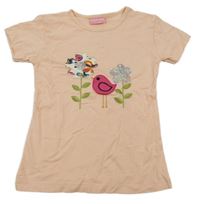 Broskvové tričko s kytičkami a ptáčkem Dasilva