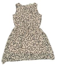 Světlerůžovo-černé srdíčkované šifonové šaty H&M