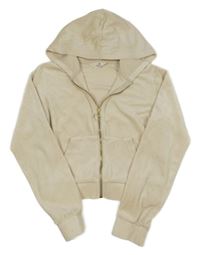 Smetanová plyšová propínací crop mikina s kapucí H&M