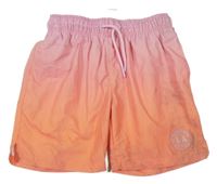 Oranžovo-růžové plážové kraťasy s nápisem 