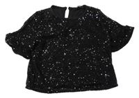 Černá flitrová síťovaná crop halenka George 