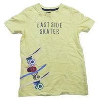 Světležluté tričko se skateboardy a nápisy Tchibo