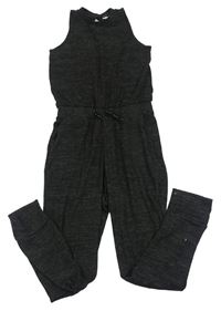 Černo-tmavošedý melírovaný úpletový kalhotový overal H&M