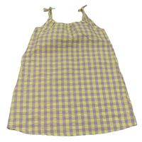 Světležluto-levandulové kostkované krepové letní šaty Nutmeg
