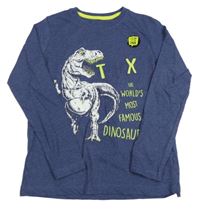 Tmavomodré melírované triko s dinosaurem St. Bernard