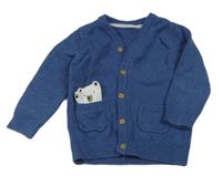 Tmavomodrý melírovaný propínací svetr s 3D medvídkem Mothercare