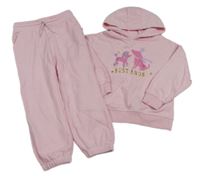 2Set - Světlerůžová mikina s pudlíky a zlatým nápisem a kapucí + tepláky PRIMARK