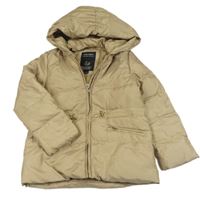 Béžová prošívaná šusťáková zimní parka s kapucí ZARA