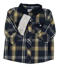 Nové - tmavomodro-bílo-medová kostkovaná košile F&F