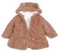 Starorůžový kožešinový zateplený kabát s kapucí s oušky Nutmeg