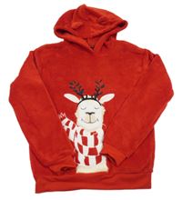 Červená plyšová mikina s lamou a kapucí s oušky DESTINATION