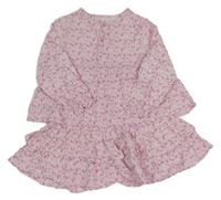 Růžové šaty s kytičkami a volánky St. Bernard