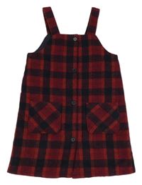 Tmavočerveno/oranžovo-černé kostkované vlněné propínací šaty F&F