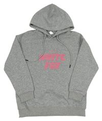 Šedá melírovaná mikina s nápisy a kapsou a kapucí