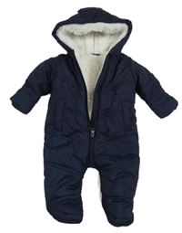 Tmavomodrá prošívaná šusťáková zimní kombinéza s kapucí s oušky Matalan