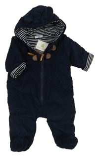 Nové - tmavomodrá manšestrová zimní kombinéza s kapucí s oušky Topomini