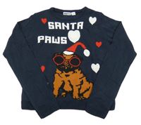 Tmavomodrý pletený svetr s pejskem s vánočním motivem a srdíčky Pepperts!