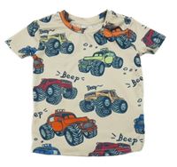 Smetanové tričko s monster trucky SHEIN