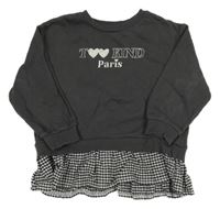 Tmavošedá mikina s nápisy a srdíčky a kostkovaným volánkem lefties