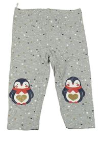 Šedé melírované puntíkaté legíny tučňáčky a srdíčky a hvězdičkami C&A