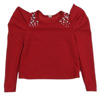 Červené slavnostní crop triko s perlami SHEIN