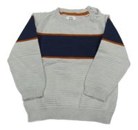 Světlešedo-tmavomodrý žebrovaný svetr s pruhy C&A