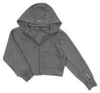 Tmavošedá propínací crop mikina s kapucí bekkin