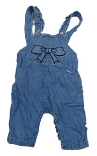 Modré lehké riflové laclové kalhoty s mašlí a volánky Topomini