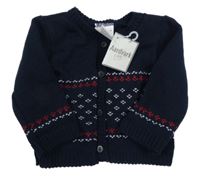 Nové - tmavomodrý pletený propínací svetr se vzorem Aardvark